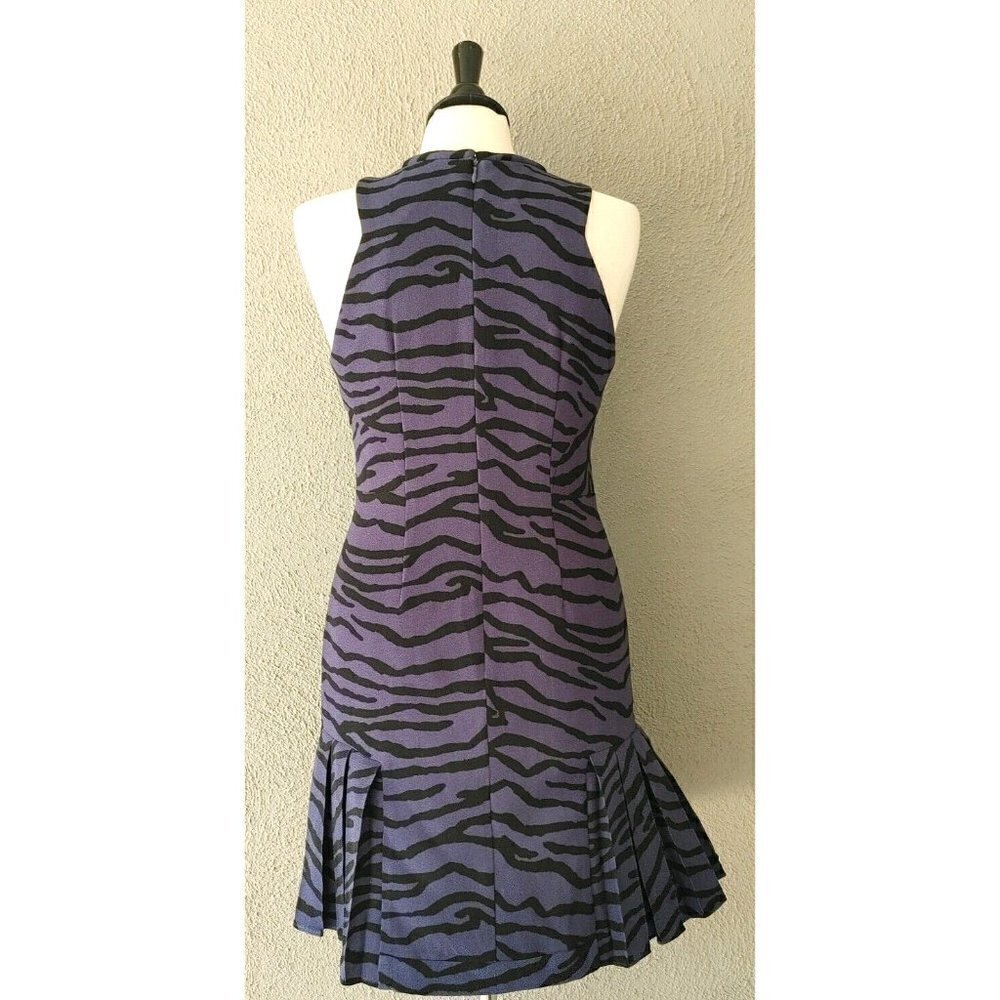 Rebecca Taylor Zebra Print Halter Style Pleated Bottom Dress Indigo/Black Size 6 - Picture 3 of 8